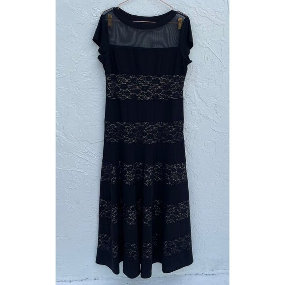 R&M Richards Womens Embellished Lace Tulle Elegant Maxi Dress Black Sz 14 - Picture 1 of 13